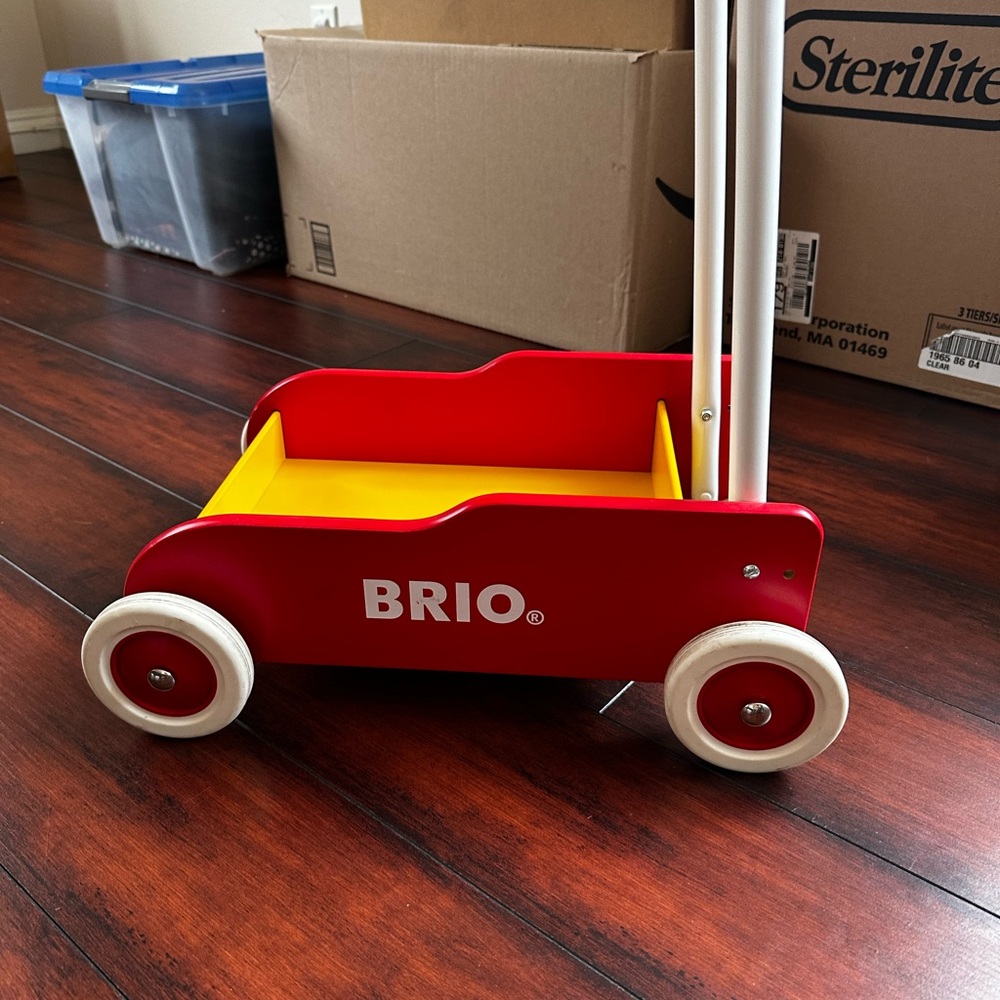 Red and Yellow Brio Toddler Push Cart